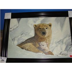 FRAMED OIL ON CANVAS POLAR BEARS ARTWORK