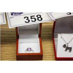 PURPLE AMETHYST AND MULTI DIAMOND RING SET IN STERLING SILVER - 6 DIAMONDS