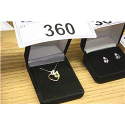 PERIDOT AND DIAMOND HEART NECKLACE SET IN GOLD AND SILVER - NEW IN BOX