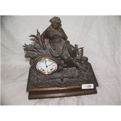 19th CENTURY FRENCH SETH THOMAS MANTLE CLOCK WITH BRONZE SCULPTURE