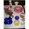 Image 2 : (10) PIECE ASSORTED COLORED GLASS & FENTON LOT, AS SHOWN