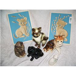 (7) PIECE ASSORTED CAT FIGURINE & DECORATIVE ART LOT