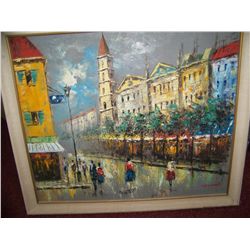 HARIMER, ORIGINAL OIL ON CANVAS PAINTING, 1960'S ERA OF EUROPEAN STREET SCENE