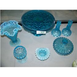 (7) PIECE VINTAGE BLUE GLASS ASSORTED LOT, AS SHOWN