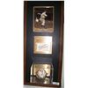 Image 1 : JOE DIMAGGIO HAND SIGNED MEMORABILIA DISPLAY, CUSTOM FRAMED W/ SIG. CUT OUT, BASEBALL & PICTURE