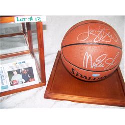 VERY RARE ERVING "MAGIC" JOHNSON & LARRY BIRD DOUBLE SIGNED BASKETBALL W/ PICTURE OF SIGNING