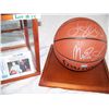 Image 1 : VERY RARE ERVING "MAGIC" JOHNSON & LARRY BIRD DOUBLE SIGNED BASKETBALL W/ PICTURE OF SIGNING
