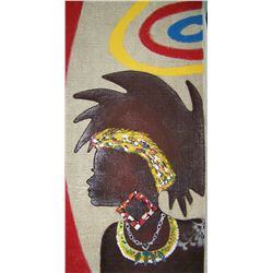 AFRICIAN PRINCESS, ORIGINAL OIL ON CANVAS & MIXED MEDIA PAINTING