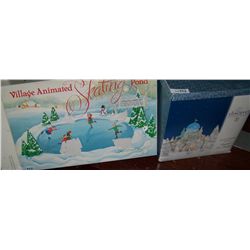 LOT OF (2) DISCOVER DEPARTMENT "CRYSTAL ICE PALACE" & "VILLAGE ANIMATED SKATING POND" NEW IN BOX