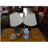 Image 1 : DISNEY POSTCAARDS, NITE LIGHT, & CALCULATOR PLUS 2 BROWN TABLE LAMPS & POTTERY VASE