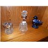 Image 2 : BLUE MOUNTAIN STYLE DUCK & CRYSTAL DECANTER AND CRYSTAL BOWL WITH COLLECTOR SPOONS, PORCELEIN FIGURI
