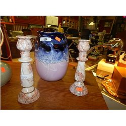 MARBLE CANDLE STICK AND CLAY VASE