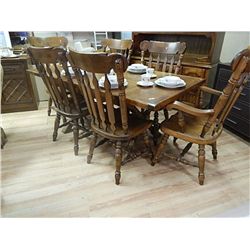 LARGE ARTS & CRAFT DINING TBLE & 2 LEAFS & 6 CHAIR