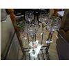 Image 1 : CROSS & OLIVE CRYSTAL WINE GOBLETS - 4 AND 2 EMERALD GLASS DISHES