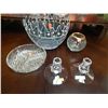 Image 1 : WIRE BASKET, CANDLE STICKS AND DISHES - 5 PC TOTAL