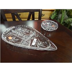 PIN WHEEL CRYSTAL SERVING DISH AND ASHTRAY