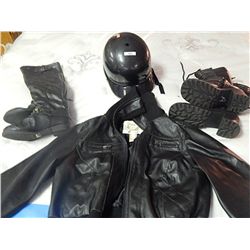 CHILD'S BIKE GEAR - HELMET(L), JACKET(L) & TALL RIDING BOOTS(5), REGULAR RIDING BOOTS(4)