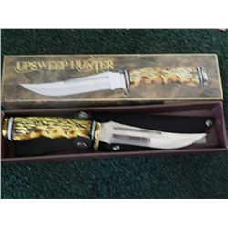 NEW UPSWEEP HUNTER KNIFE - OVERALL 9.5", STAG STYLE HANDLE WITH SHEATH - 210914