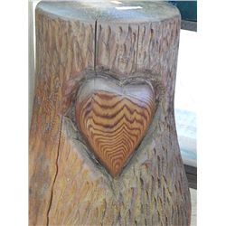 HAND CRAFTED CHAINSAW CARVING FROM OLD GROWTH STUMP - STOOL / STUMP WITH HEART