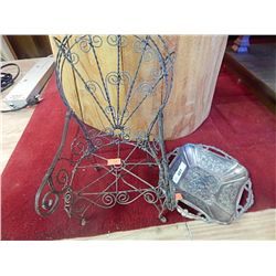 VINTAGE PEWTER? DISH AND MINITURE WIRE HIGH BACK CHAIR