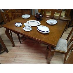 BELGUIM OAK DINING TABLE - DOUBLE DRAWER LEAFS - SOLID WOOD - AND 6 CHAIRS