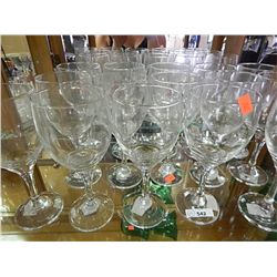 LARGE LOT OF GLASSES -  WINE GLASSES, CROSS & OLIVE CRYSTAL BRANDY  AND MINI PARFAIT GLASSES PLUS CR