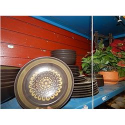 SHELF MISC DISHES AND CHRISTMAS PLANT