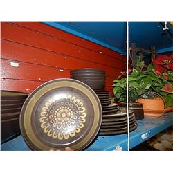 SHELF MISC DISHES AND CHRISTMAS PLANT