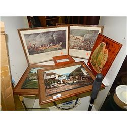 VINTAGE FRAMED PICTURES AND 1 WOOD FRAME