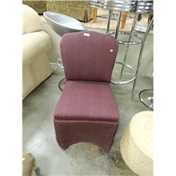 SKIRTED BURGANDY CHAIR ON WHEELS