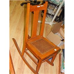 VINTAGE CANE SEAT OAK ROCKING CHAIR