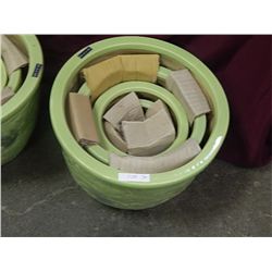 CERAMIC PLANT POT SET - 4 PC - GREEN WITH DRAGON FLY