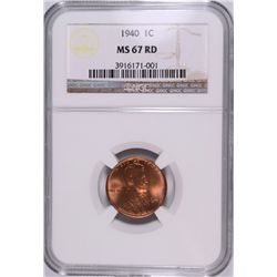 1940 LINCOLN CENT, NGC MS-67 RED!