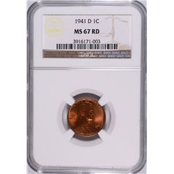 1941-D LINCOLN CENT, NGC MS-67 RED!