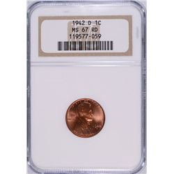 1942-D LINCOLN CENT, NGC MS-67 RED!  RARE!!
