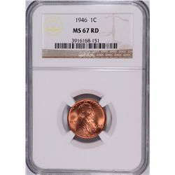 1946 LINCOLN CENT, NGC MS-67 RED!  RARE!! POPULATION 35! NONE HIGHER!!