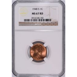 1948-S LINCOLN CENT, NGC MS-67 RED!