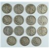 Image 1 : LOT OF 15 CIRCULATED WALKING LIBERTY HALF DOLLARS ALL DATED 1916-1920 NICE LOT