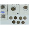 Image 1 : LOT OF 11 LOW GRADE THREE CENT SILVER COIN MOST COINS ARE DAMAGED