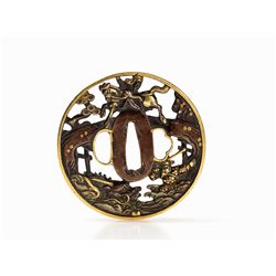 Sukashibori Tsuba with Detailed Iroezogan Warriros, Edo