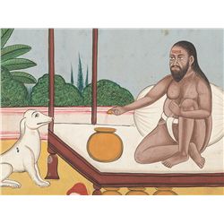 Miniature, Shaivite Holyman with Saluki Dogs, Rajasthan, 19th C