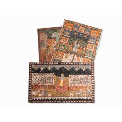 Three Indian Wall Hangings with Fine Figural Painting, 20th C