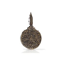 Round Powder Flask of Brass, Ottoman Empire, 19th Century