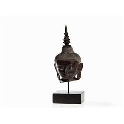 Shan Buddha Head, Lacquer, Papier-Mâché and Wood, Burma, 18th C