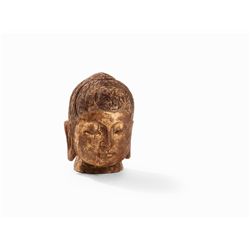 Meditative Buddha Stone Head, presumably Tibeto-Chinese, 20th C
