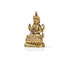 Fire-gilt Bronze Figure of Bodhisattva Vishvapani, 20th C