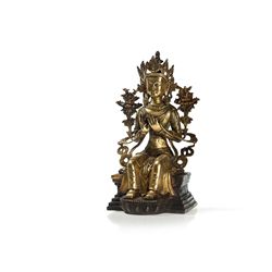 Rare Fire Gilt Bronze Figure of Buddha Maitreya, Tibet, 20th C