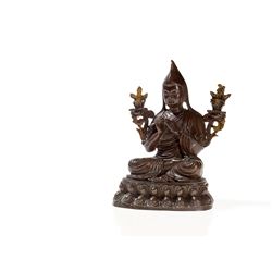 Tsongkhapa Bronze with Lotus on the Sides, Sino-Tibetan, 20th C