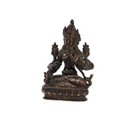Finely Chiselled Bronze sculpture “White Tara”, Nepal, 17th C.