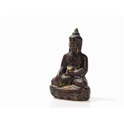 Hand Painted Clay Buddha Amitabha, Bhutan, around 1900